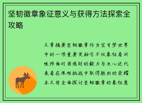 坚韧徽章象征意义与获得方法探索全攻略